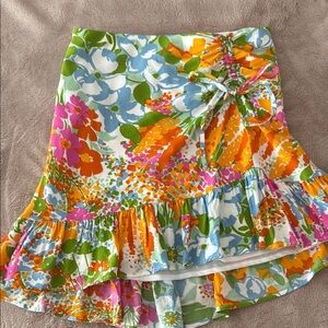 Rails Orange and Blue A-Line Mini Skirt with Ruffles